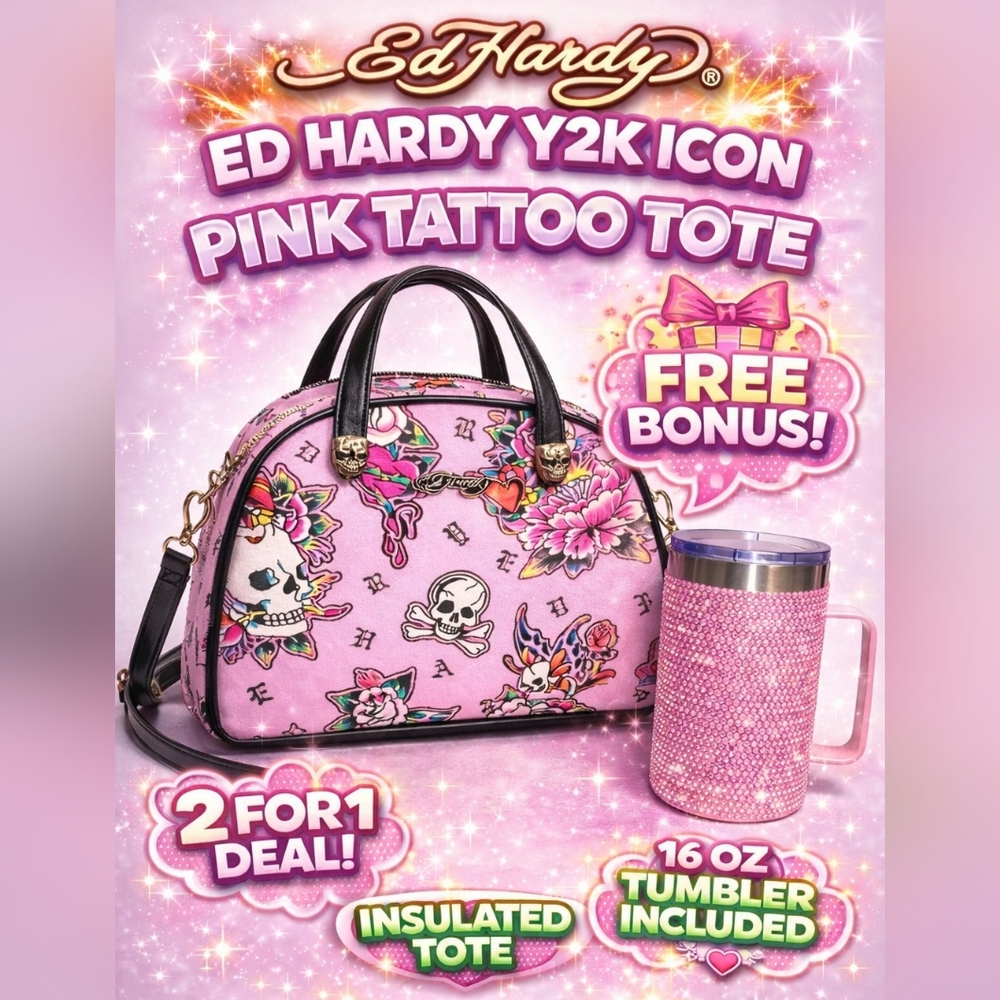 NEW! Ed Hardy Pink Tattoo Tote Bag